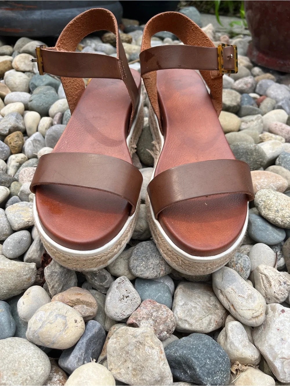 MIA Brown Leather Platform Espadrille Sandals with Ankle Strap